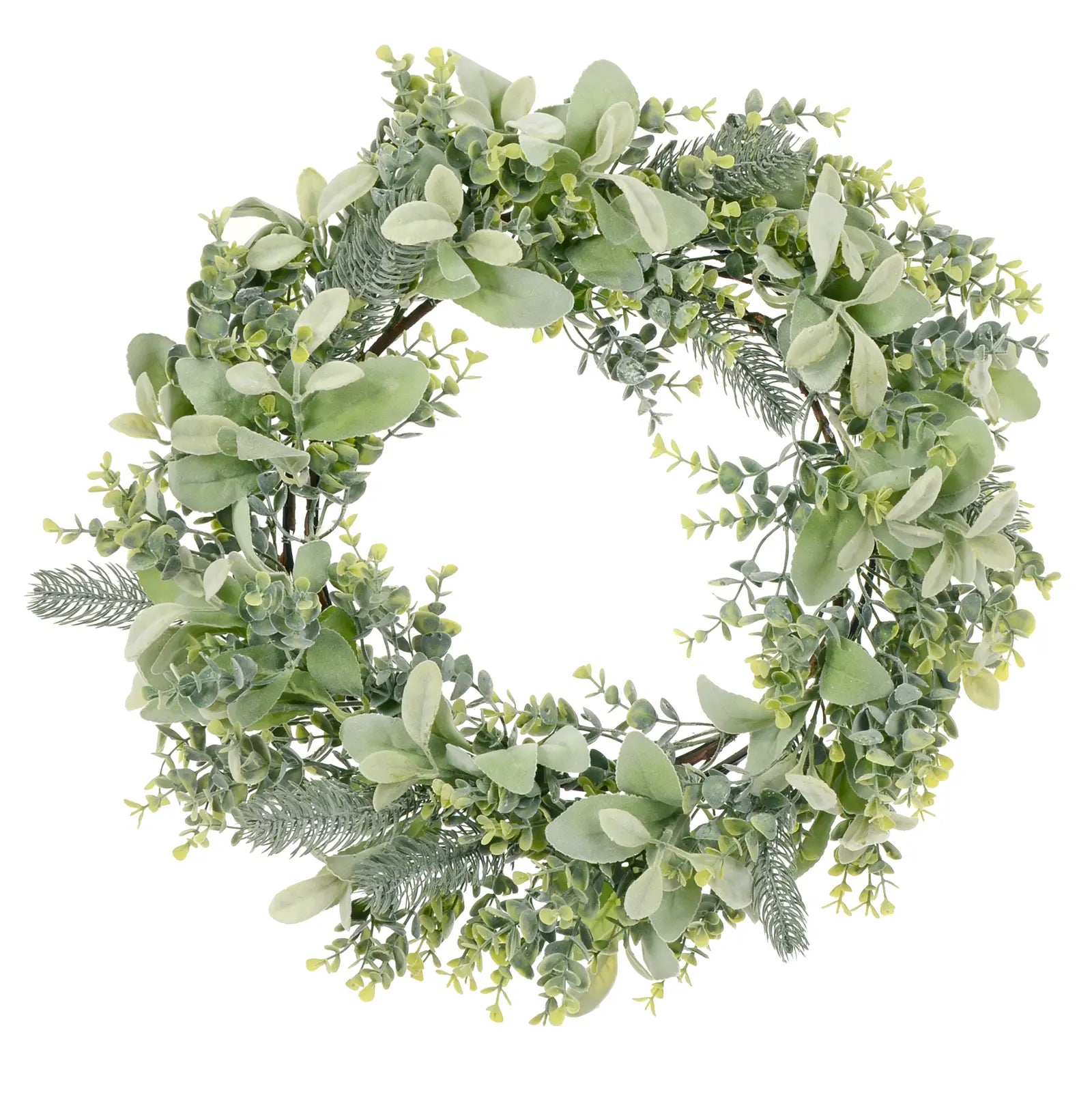 mr crimbo mixed green foliage with eucalyptus leaves delicately frosted for wintry look